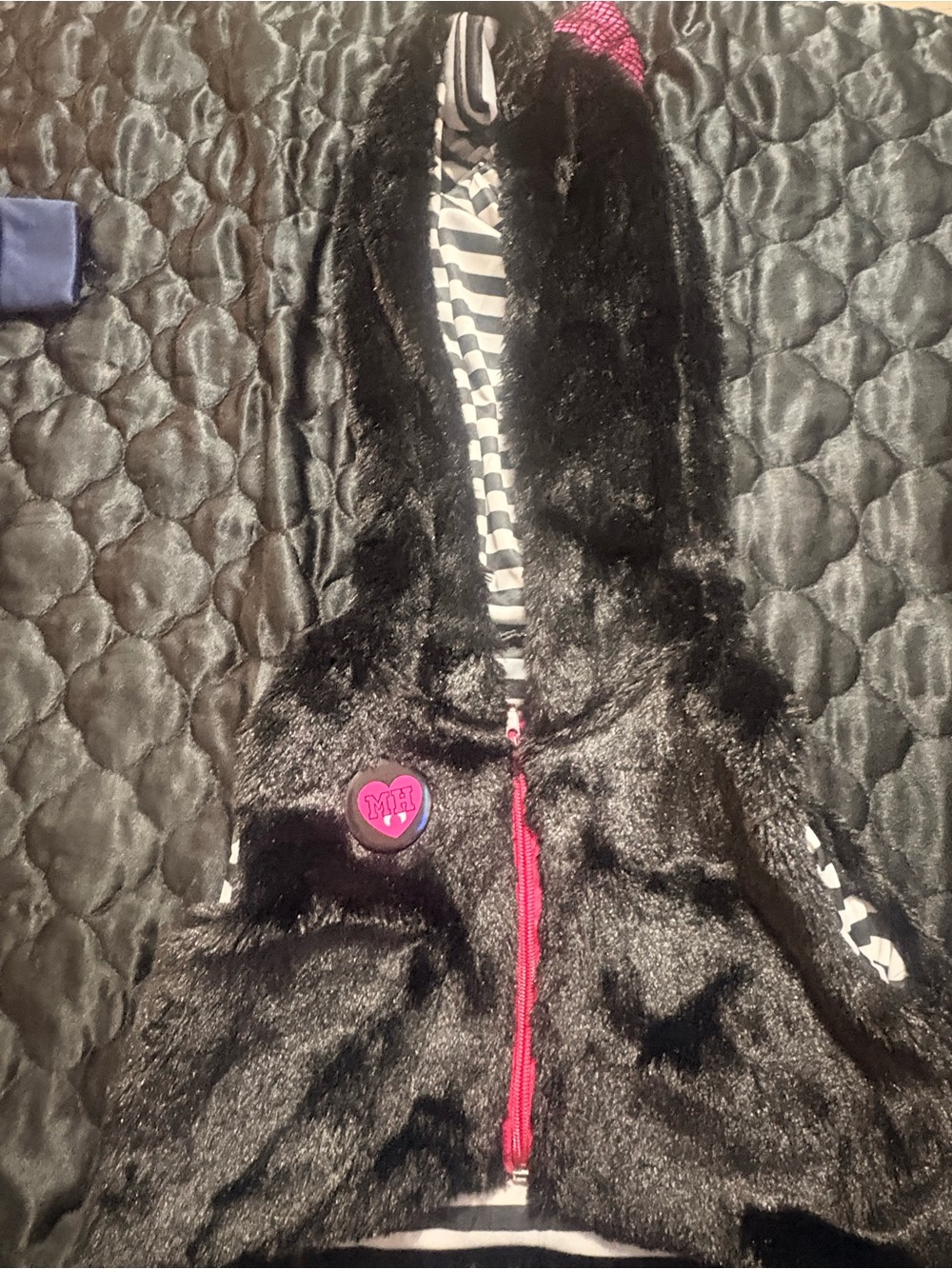 & Other Stories Black Faux Fur Hooded Vest with Pink Trim